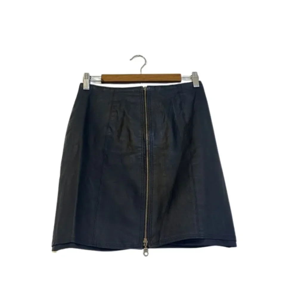 VTG Styleworks Genuine Leather Mini Skirt Womens 8 Biker Retro Grunge Zip 90s